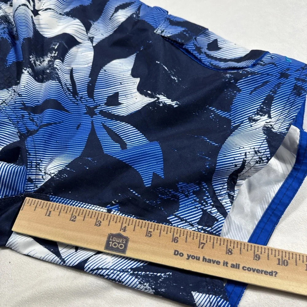Nike Swim Trunks Shorts Mens L Blue Black‎ White Floral Print Lined Pockets